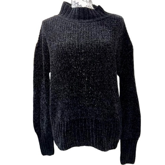 Cynthia Rowley NEW Women's Small Chenile Oversized Black Turtleneck Sweater - Picture 1 of 8